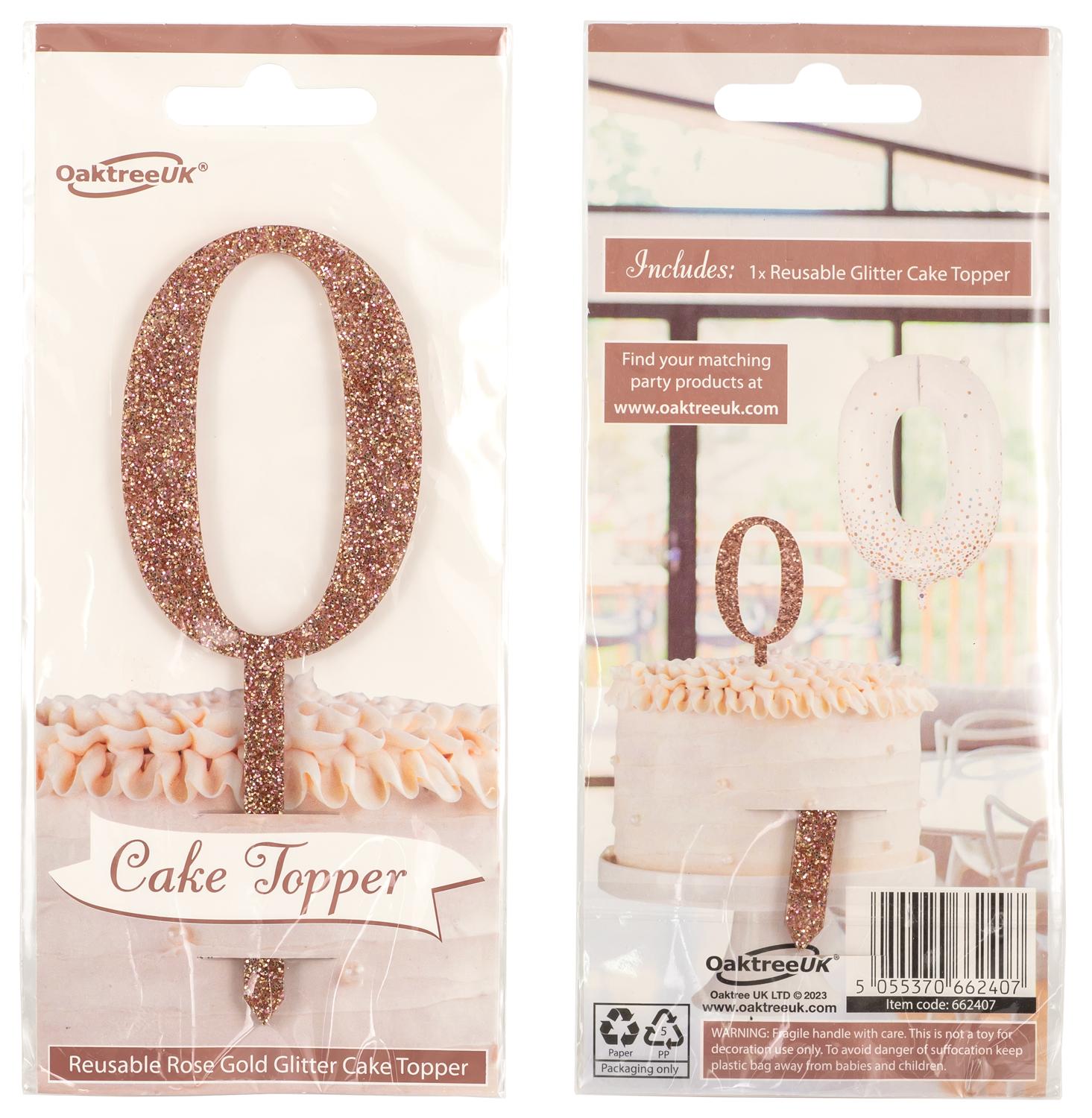 Reusable Acrylic Sparkling Fizz Rose Gold Number 0 Cake Topper