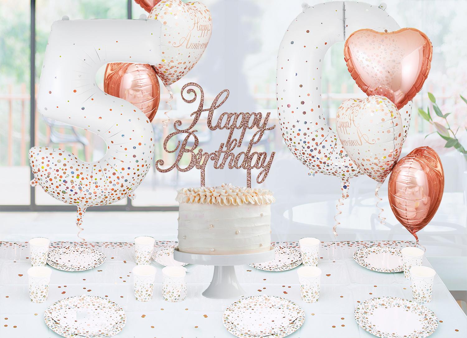 Reusable Happy Birthday Acrylic Sparkling Fizz Rose Gold Cake Topper