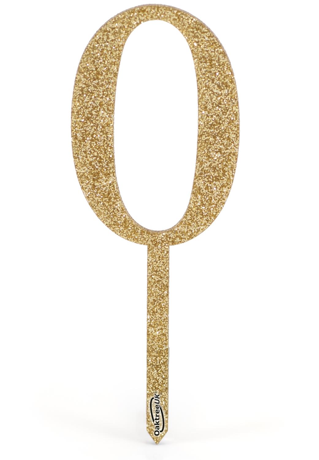 Reusable Acrylic Sparkling Fizz Gold Glitter Cake Topper No. 0 