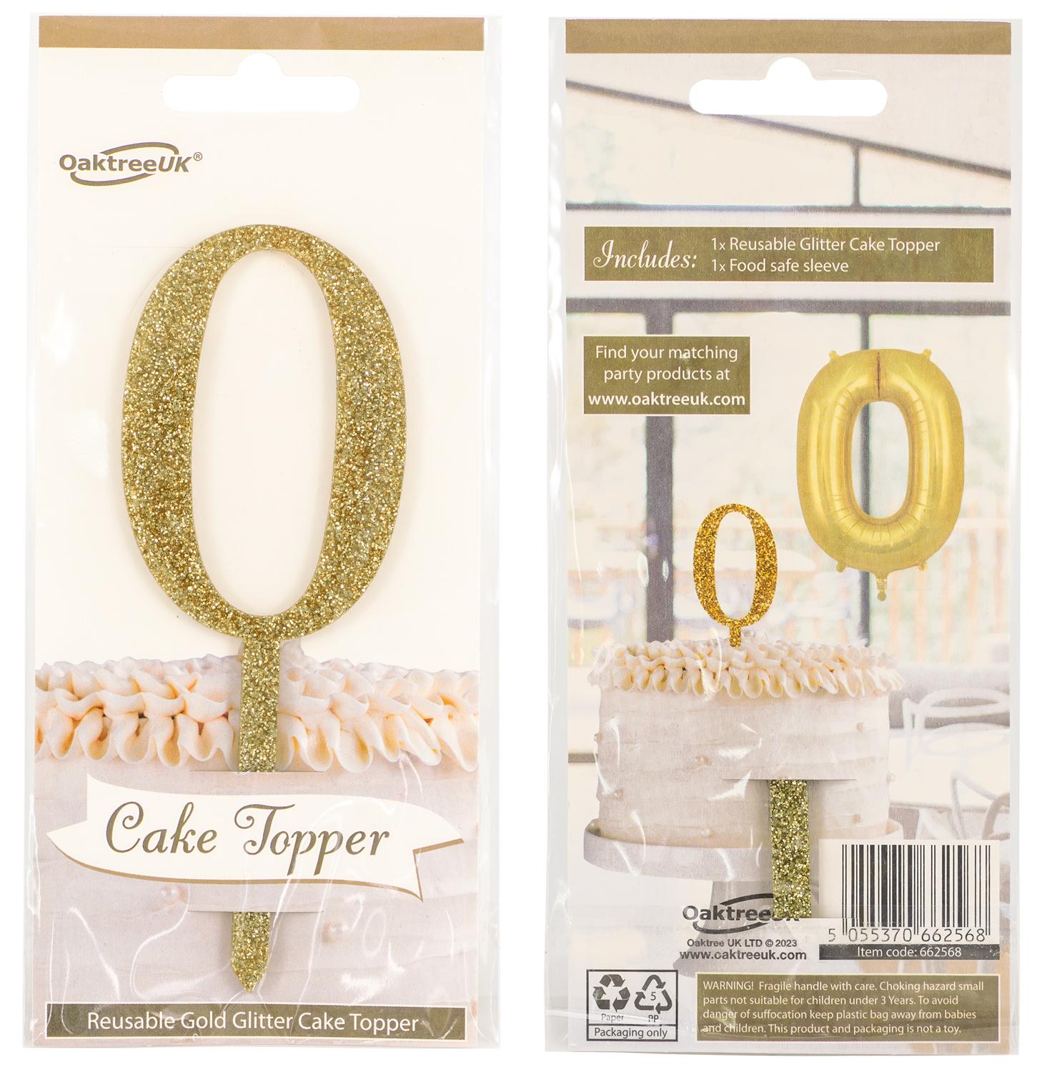 Reusable Acrylic Sparkling Fizz Gold Glitter Cake Topper No. 0 