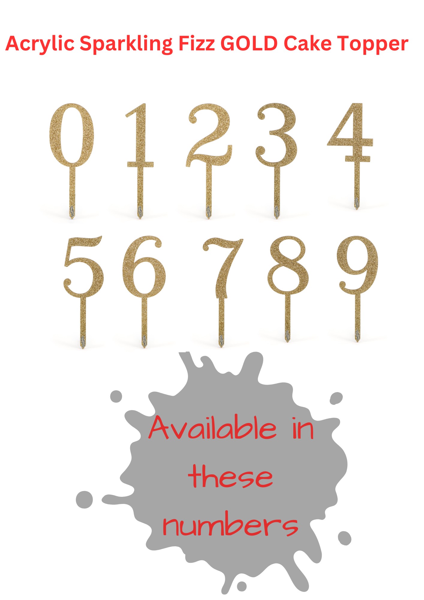 Reusable Acrylic Sparkling Fizz Gold Glitter Cake Topper No. 0 