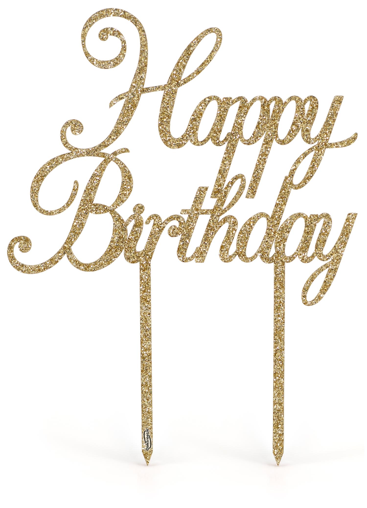 Reusable Happy Birthday Acrylic Sparkling Fizz Gold Cake Topper
