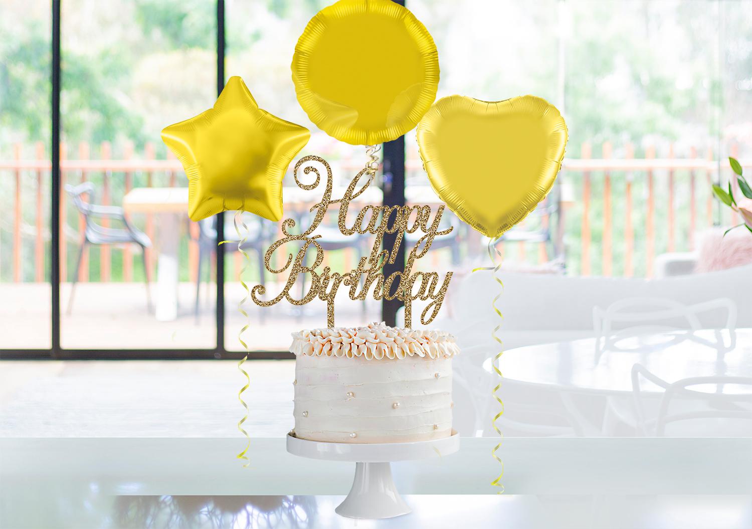 Reusable Happy Birthday Acrylic Sparkling Fizz Gold Cake Topper