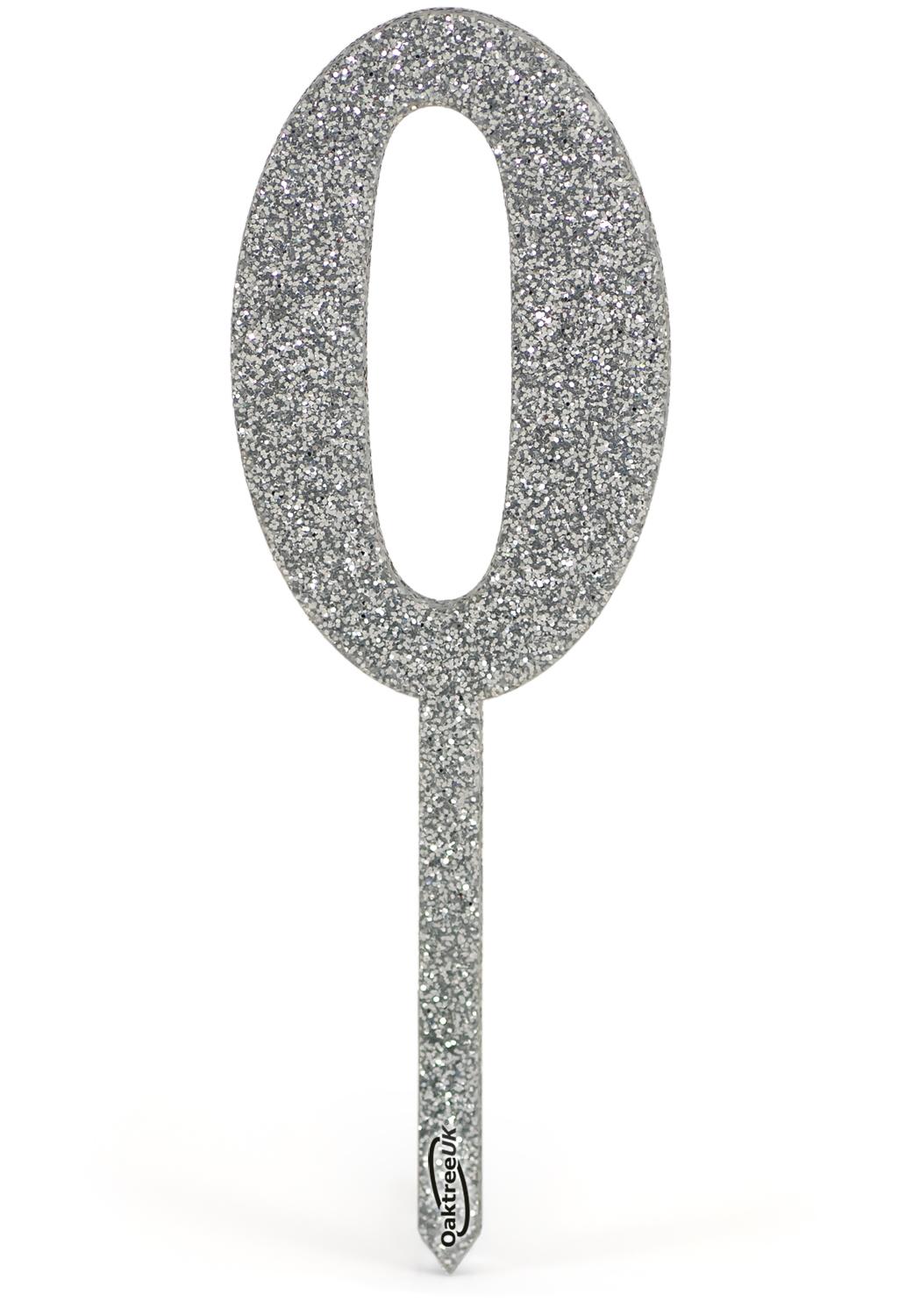 Reusable Acrylic Silver Glitter Number 0 Cake Topper