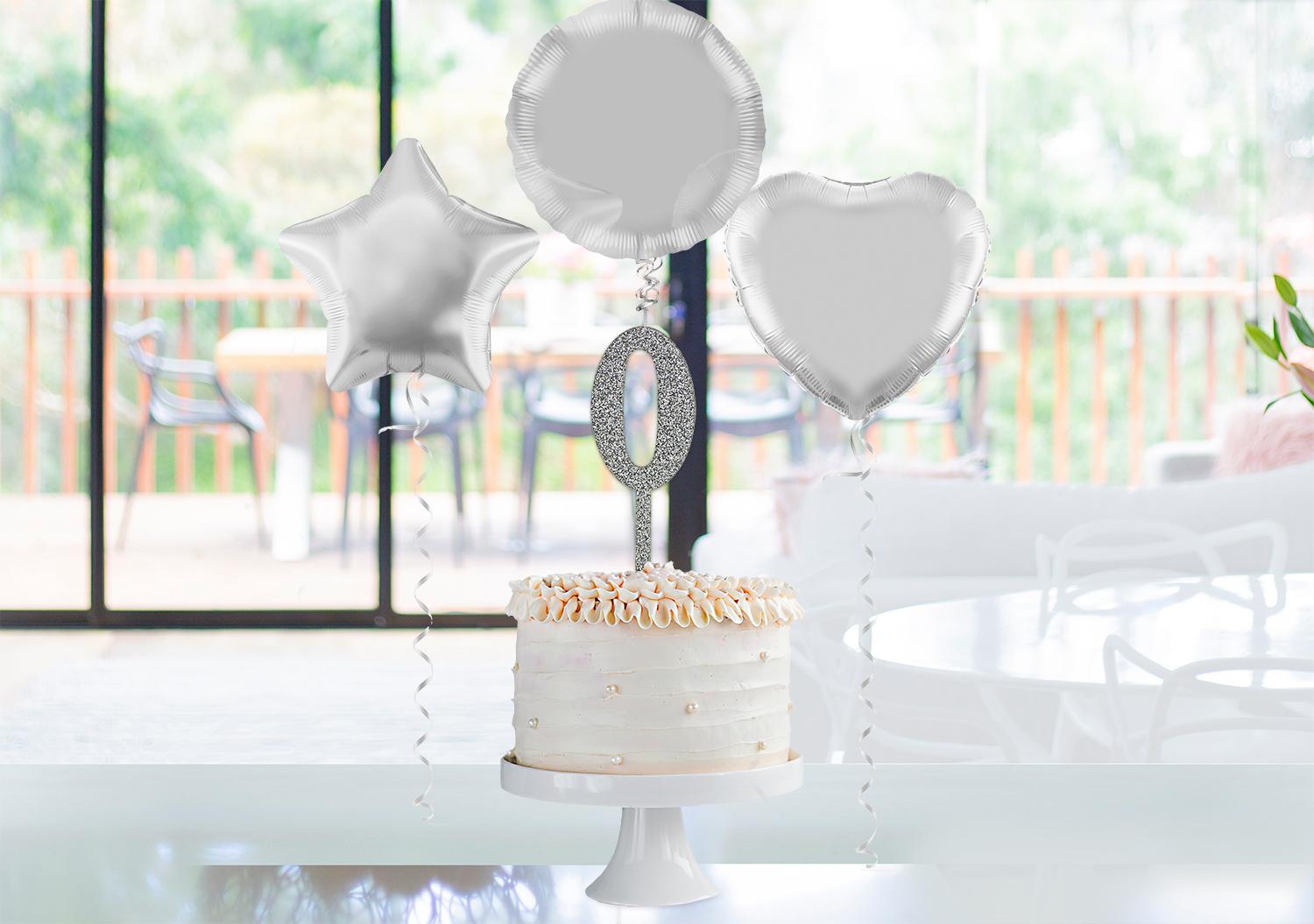 Reusable Acrylic Silver Glitter Number 0 Cake Topper