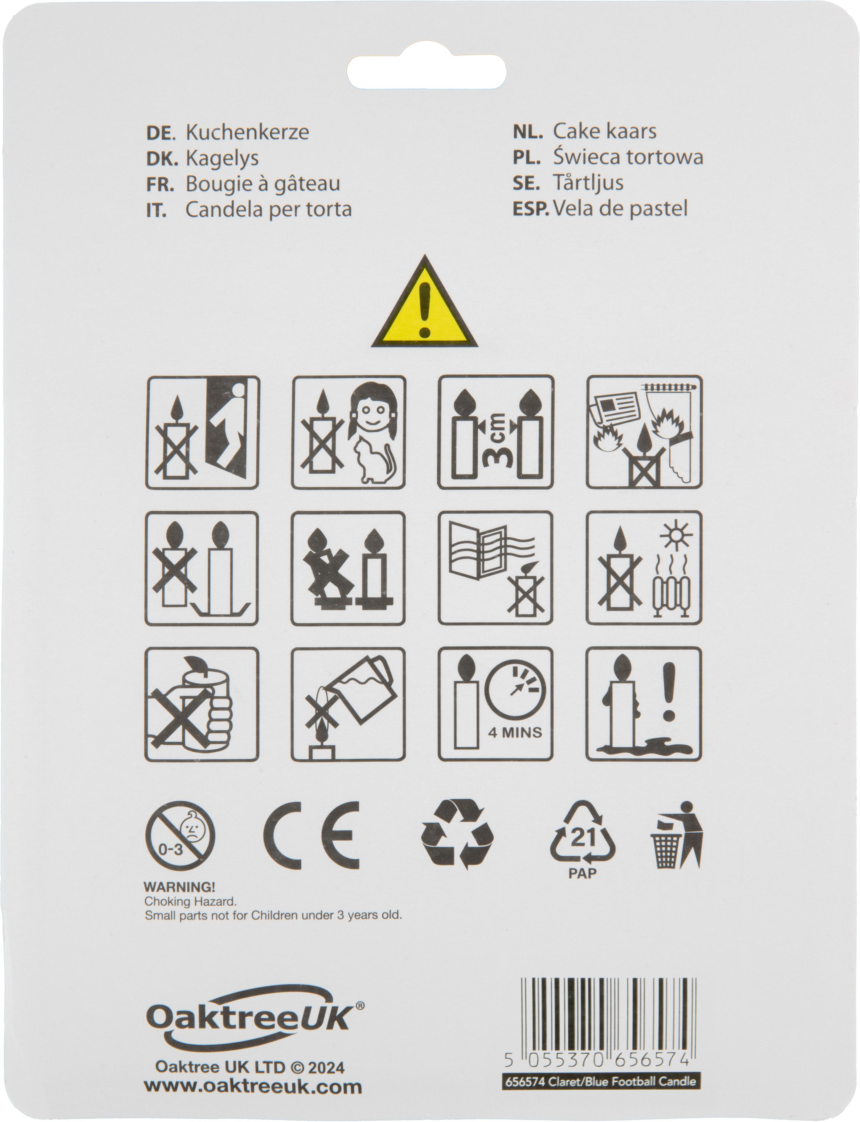 8cm Football Shirt Candles in Claret/Blue