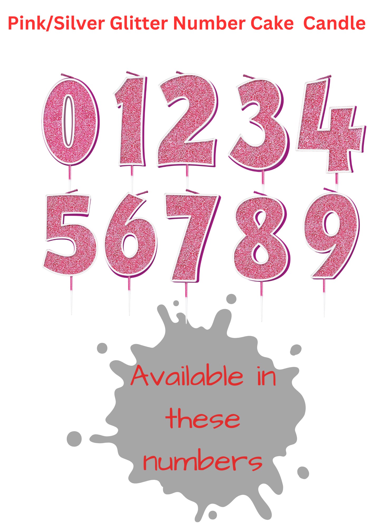 Glitter Pink/Silver Number Cake Candle