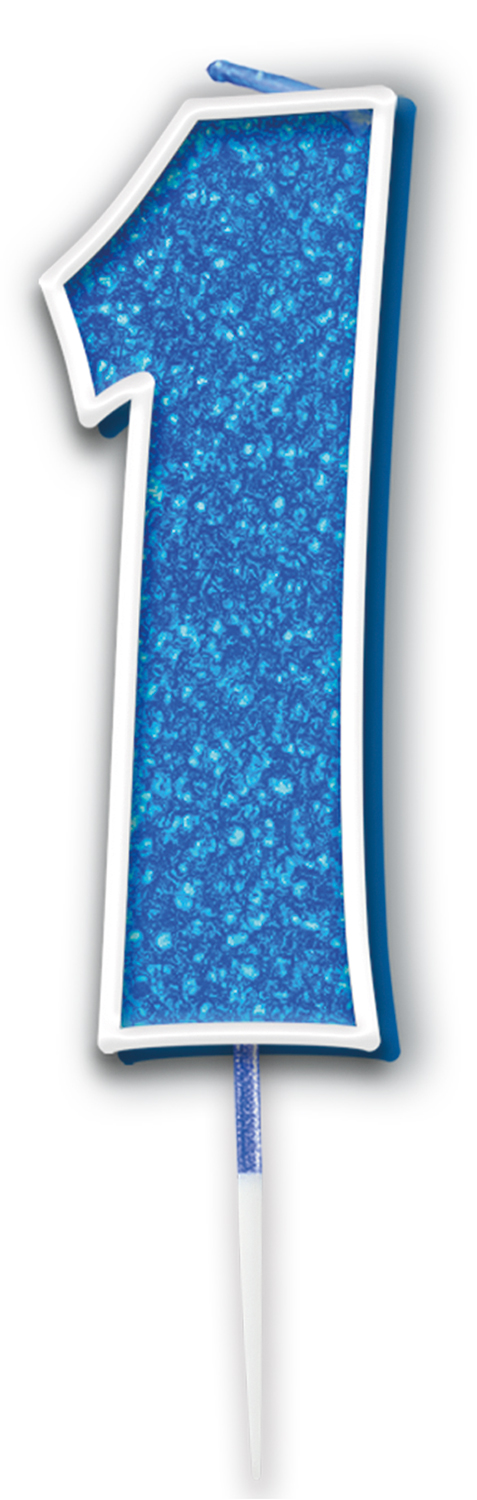 Blue/Silver Glitter Number Cake Candle