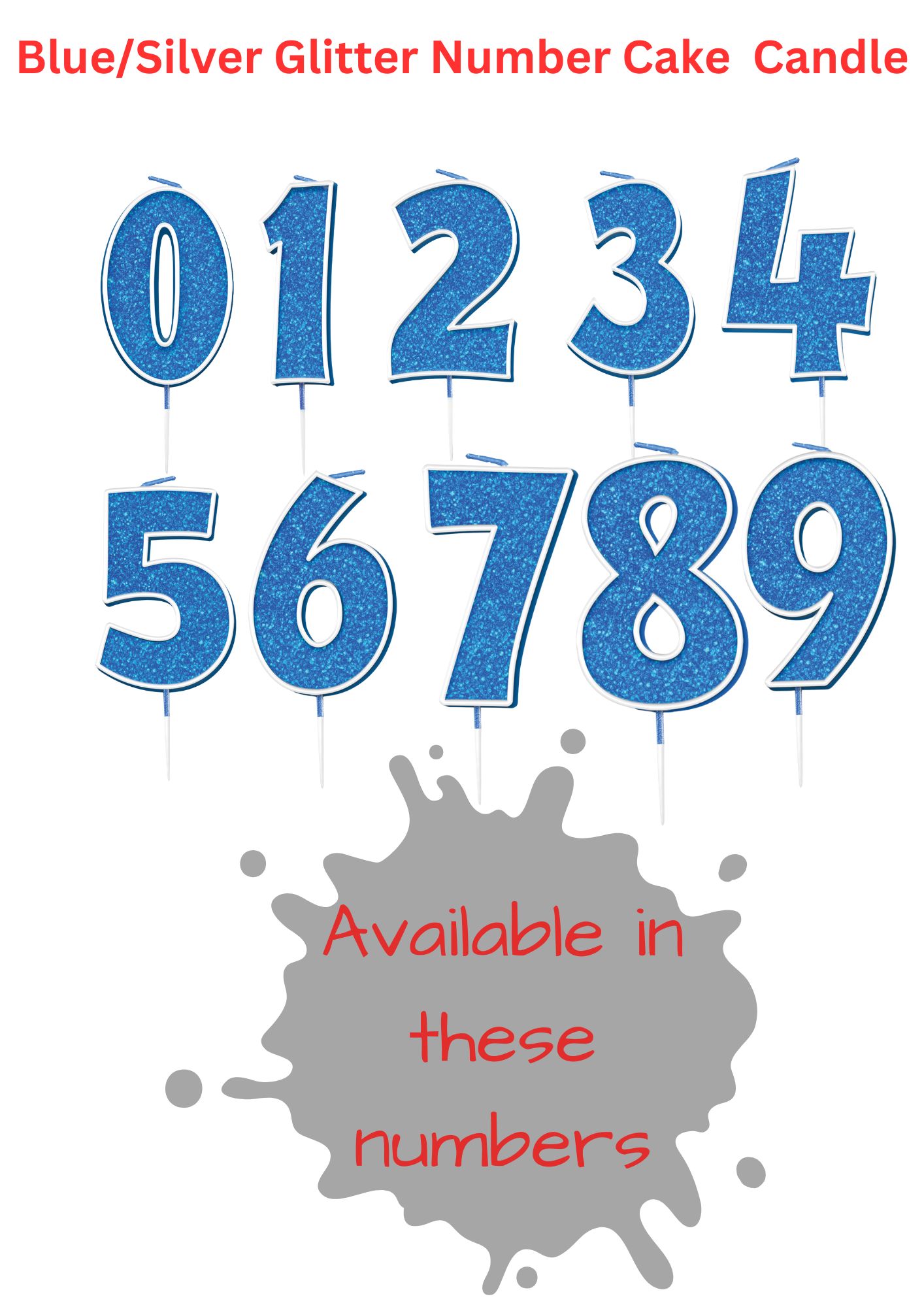 Blue/Silver Glitter Number Cake Candle