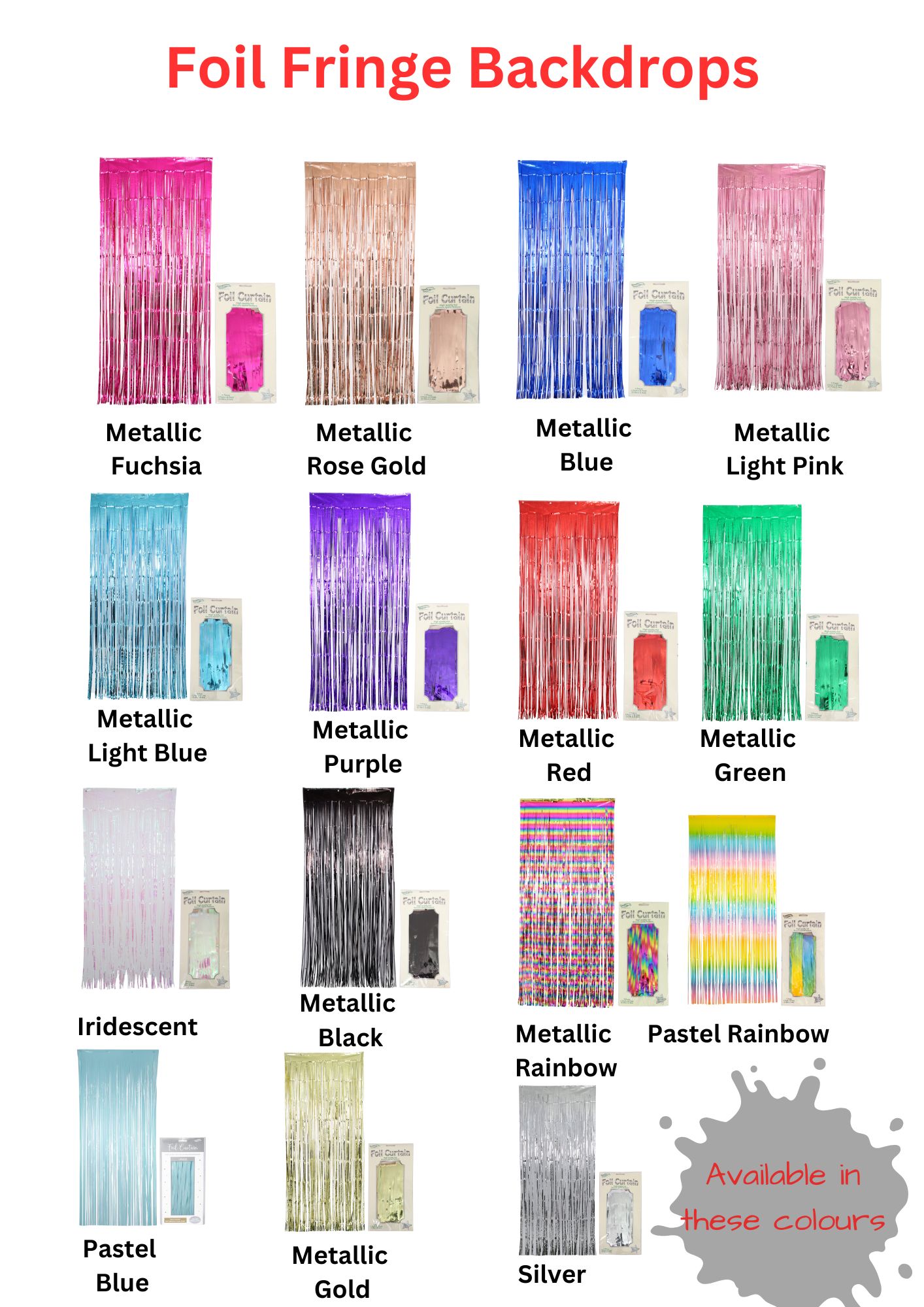 Foil Fringe Backdrop/Door Curtain in Various Colours. Size: 0.90m x 2.40m 