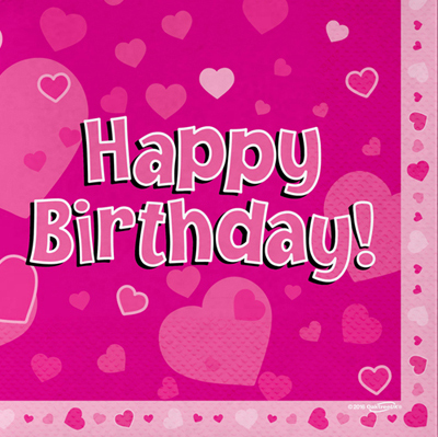 Happy Birthday 3-ply Napkins in Fuchsia Pink
