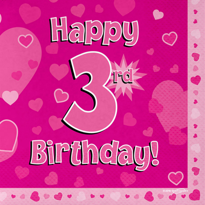 Happy Birthday 3-ply Napkins in Fuchsia Pink