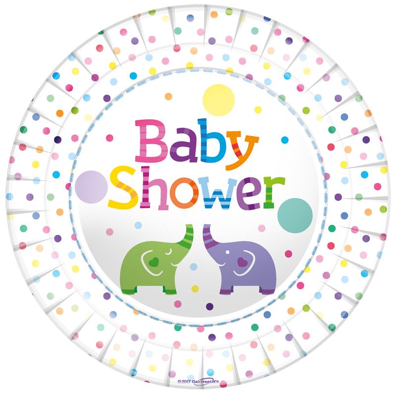 9-inch Elephants-Themed Baby Shower Plates 8 pack