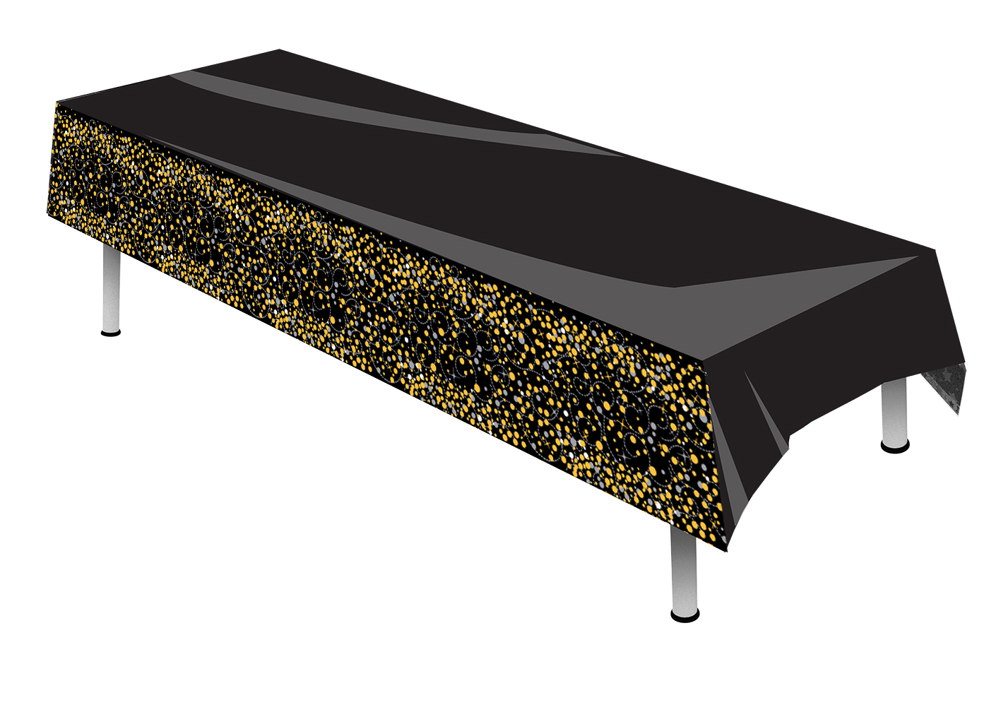 Sparkling Fizz Black & Gold Colourfast Plastic Table Cover 137cm x 260cm 1pc
