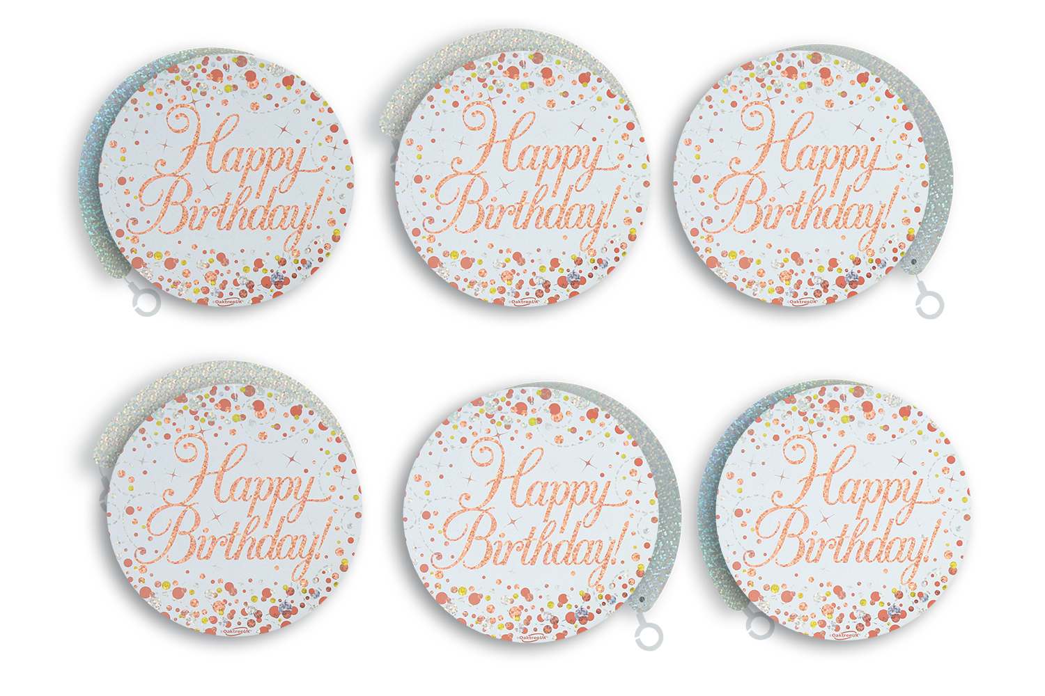  Happy Birthday Sparkling Fizz Hanging Swirls White & Rose Gold 6pcs