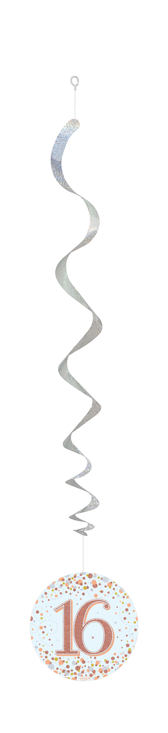 16th Sparkling Fizz Hanging Swirls White & Rose Gold 6pcs