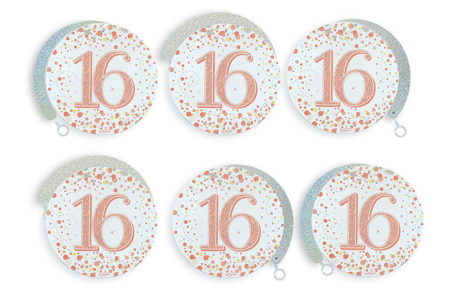 16th Sparkling Fizz Hanging Swirls White & Rose Gold 6pcs