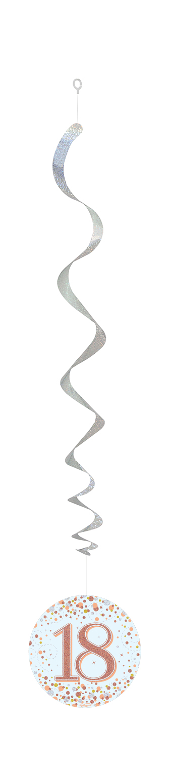 18th White & Rose Gold Sparkling Fizz Hanging Swirls  6pcs