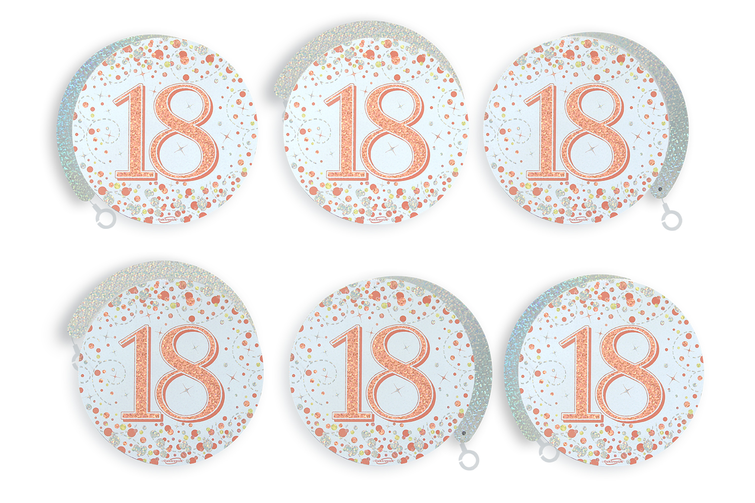 18th White & Rose Gold Sparkling Fizz Hanging Swirls  6pcs