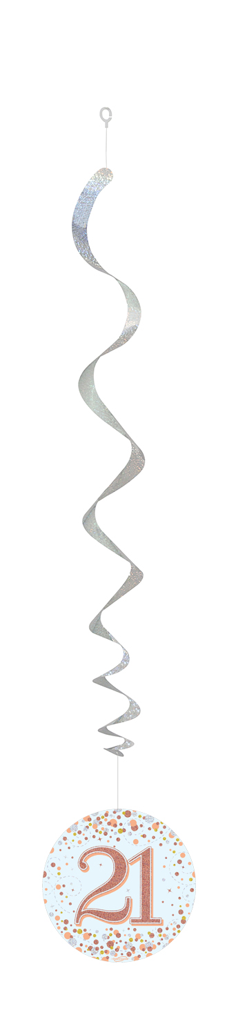 21st White & Rose Gold Sparkling Fizz Hanging Swirls  6pcs