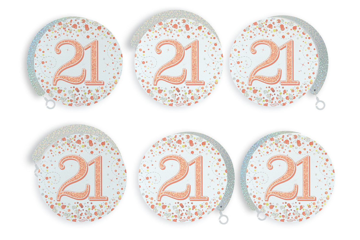 21st White & Rose Gold Sparkling Fizz Hanging Swirls  6pcs