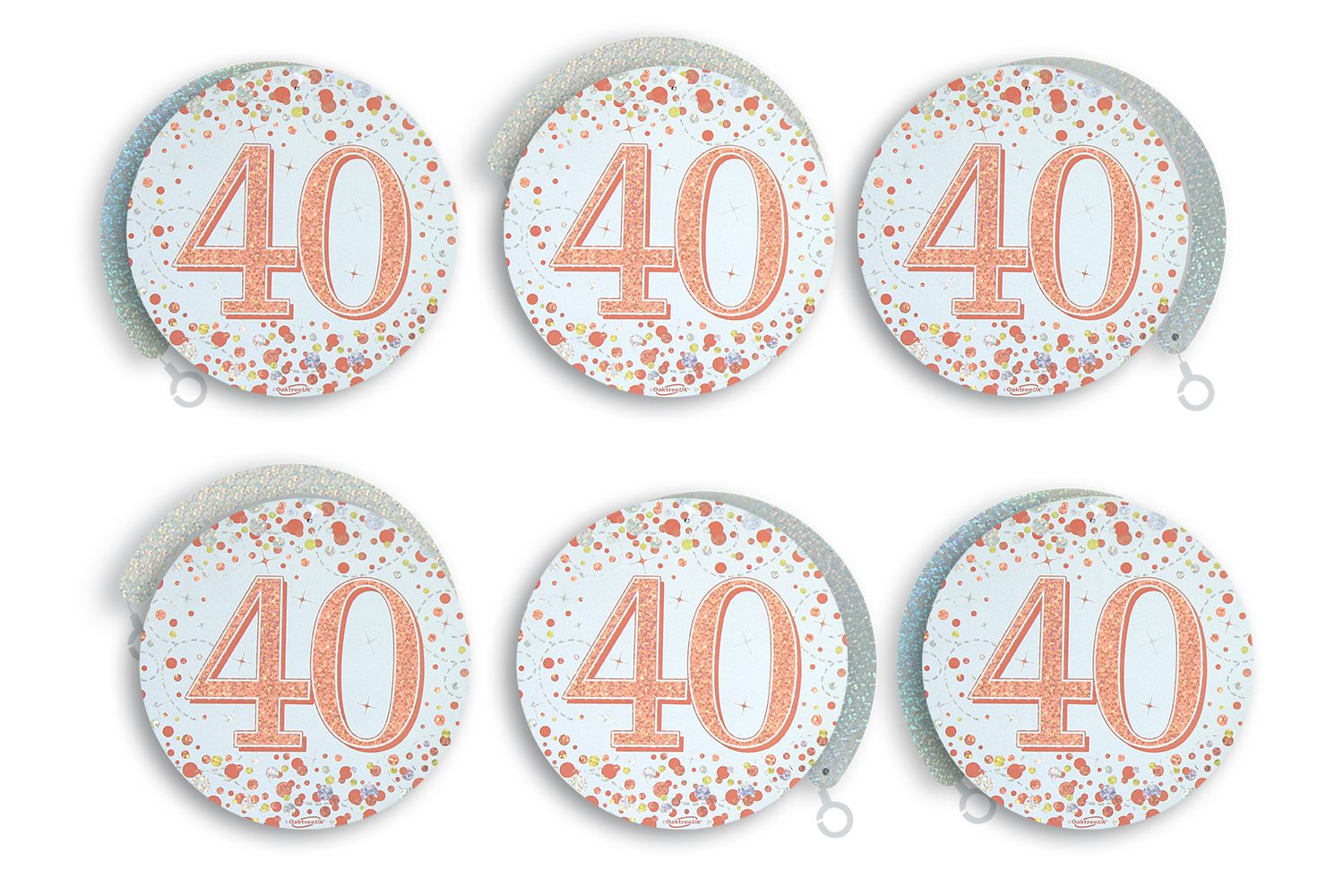  40th White & Rose Gold Sparkling Fizz Hanging Swirls 6pcs