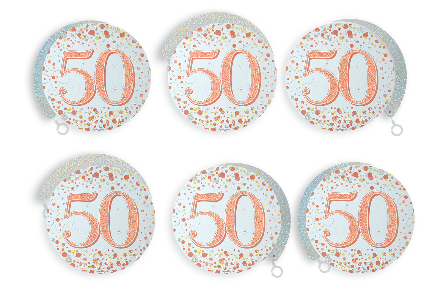 50th White & Rose Gold Sparkling Fizz Hanging Swirls 6pcs