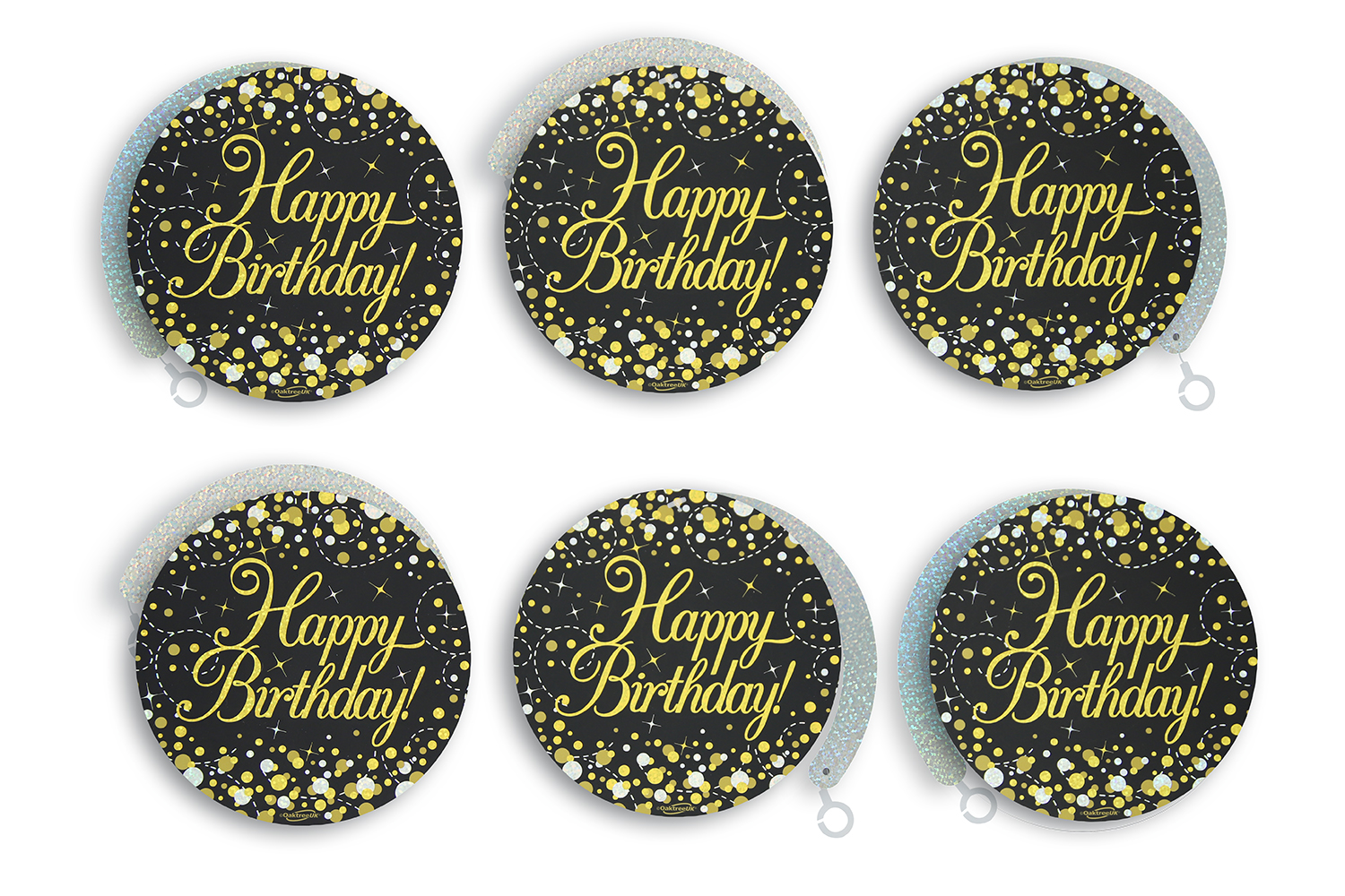 Happy Birthday Black / Gold Sparkling Fizz Hanging Swirls 6pcs