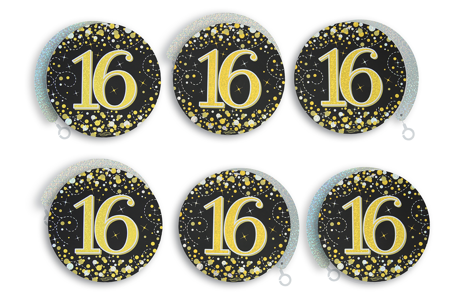 16th Black / Gold Sparkling Fizz Hanging Swirls  6pcs