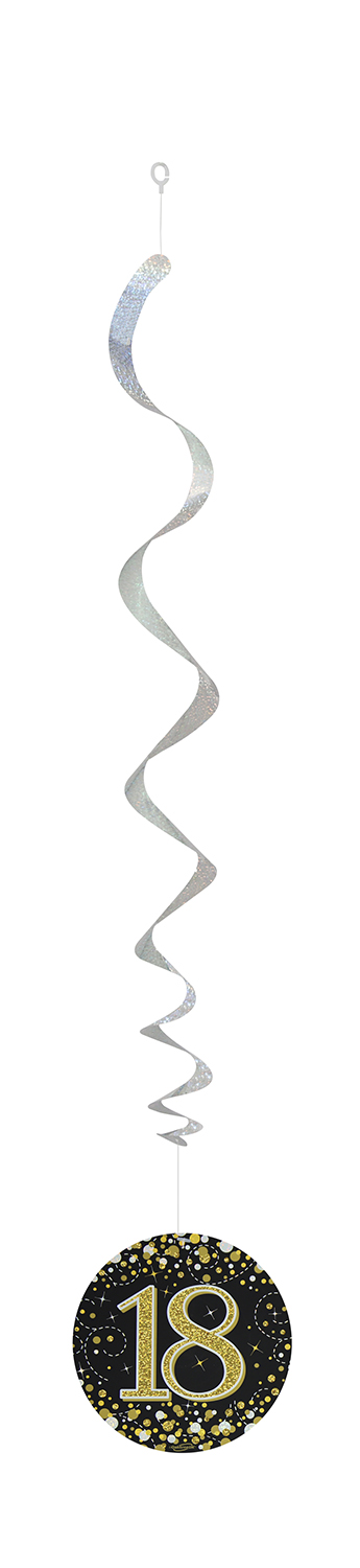 18th Black / Gold Sparkling Fizz Hanging Swirls 6pcs