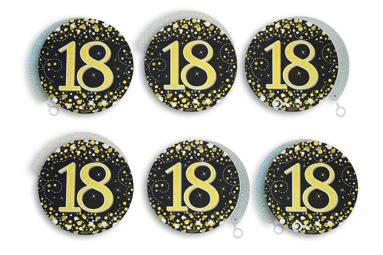 18th Black / Gold Sparkling Fizz Hanging Swirls 6pcs