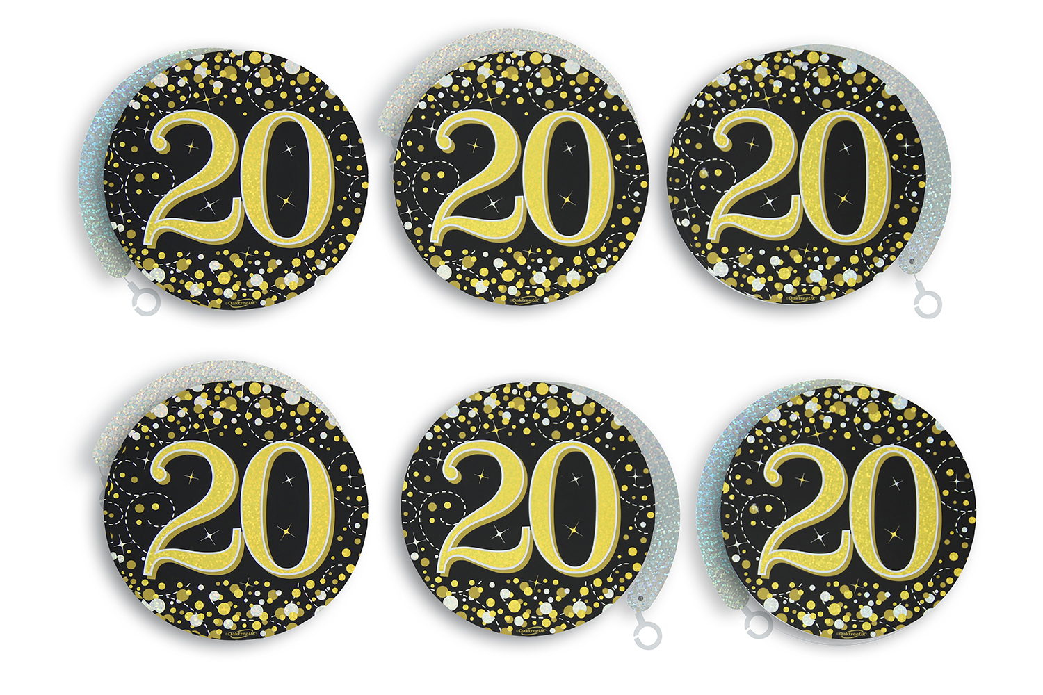 20th Black / Gold Sparkling Fizz Hanging Swirls 6pcs