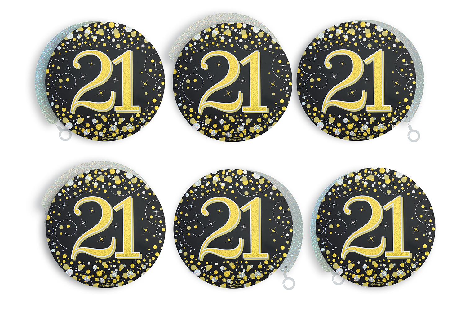 21st Black / Gold Sparkling Fizz Hanging Swirls 6pcs