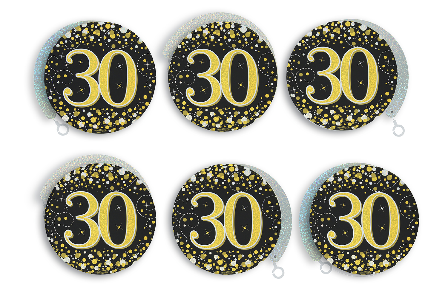 30th Black / Gold Sparkling Fizz Hanging Swirls 6pcs