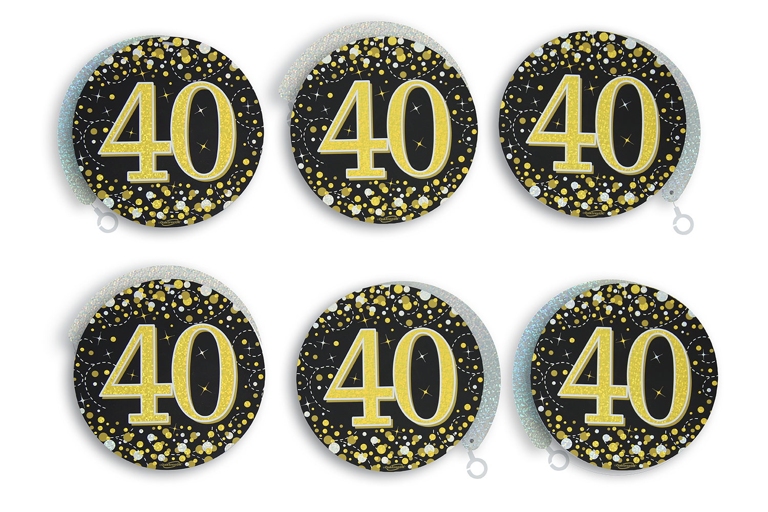 40th Black / Gold Sparkling Fizz Hanging Swirls 6pcs