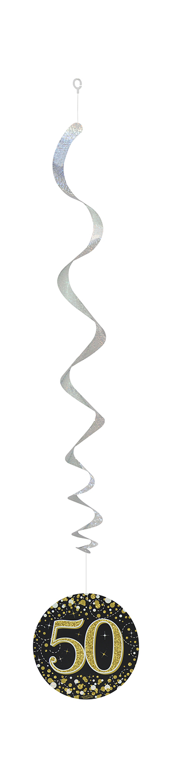 50th Black / Gold Sparkling Fizz Hanging Swirls 6pcs