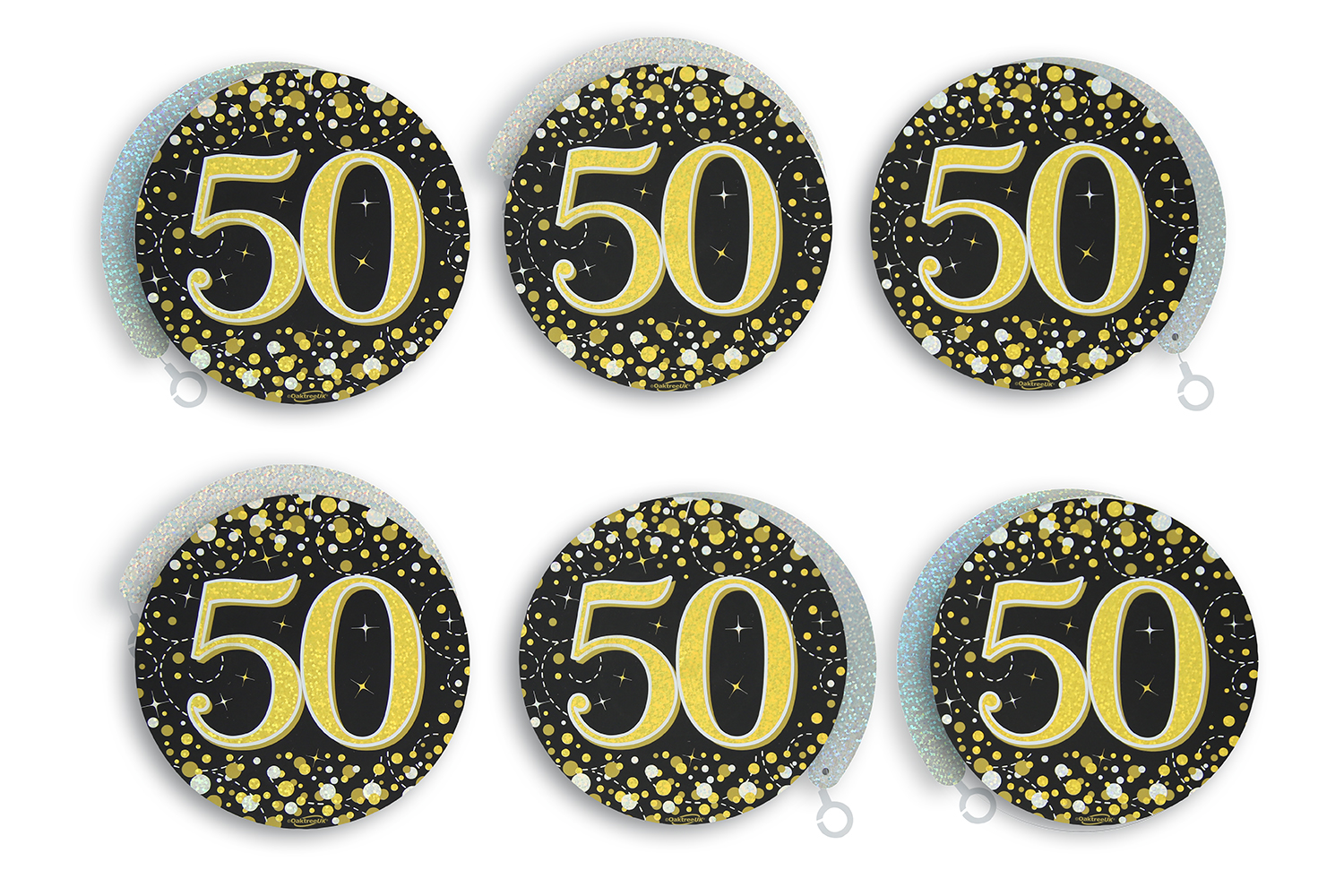 50th Black / Gold Sparkling Fizz Hanging Swirls 6pcs