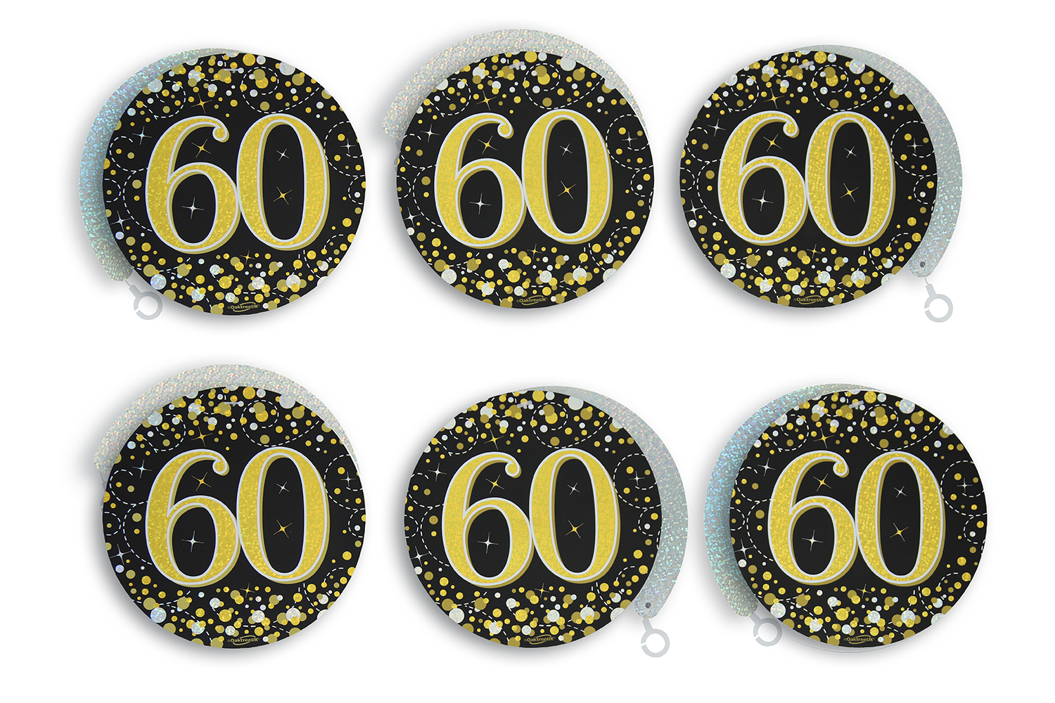 60th Black / Gold Sparkling Fizz Hanging Swirls 6pcs