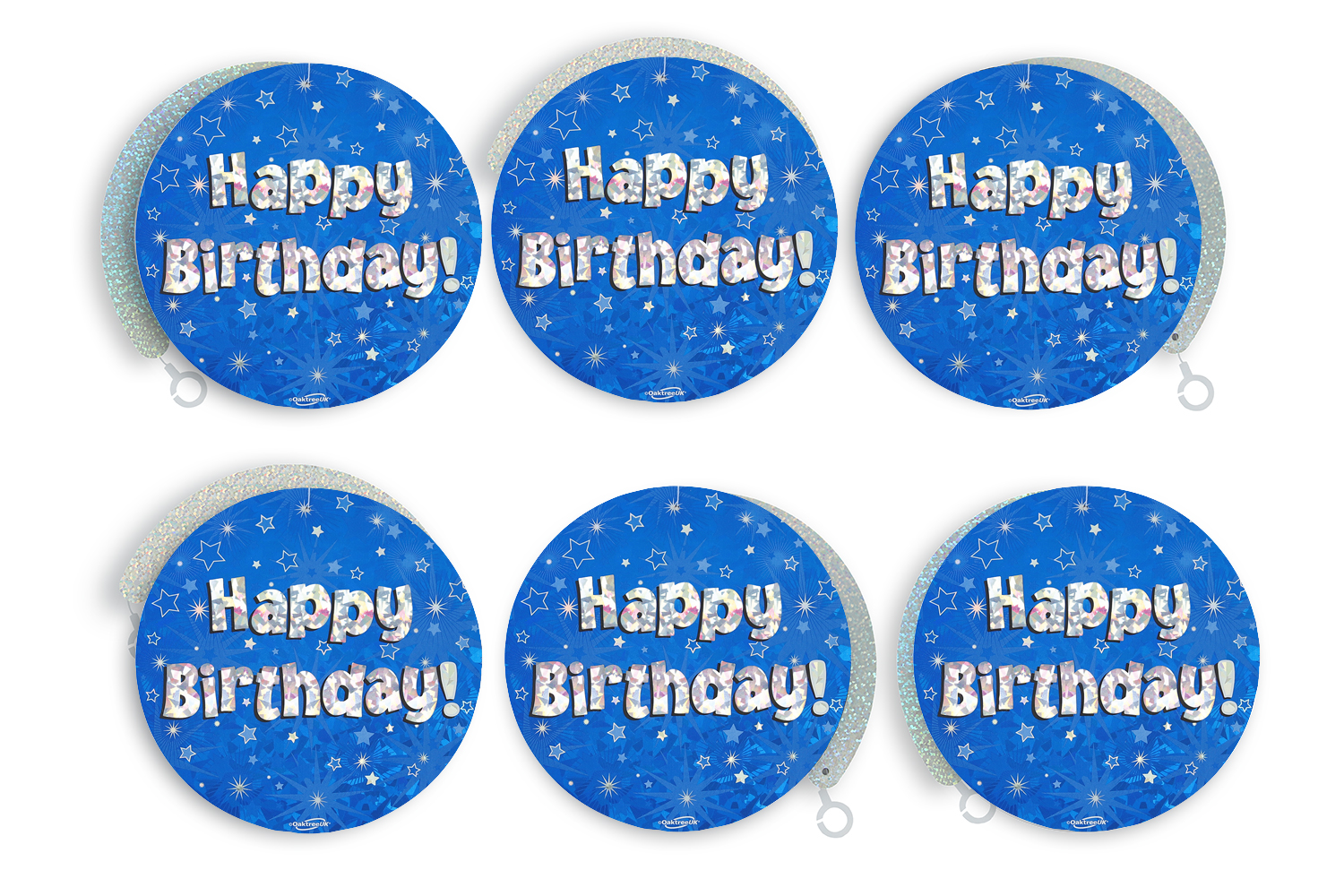 Blue Happy Birthday Holographic Hanging Swirls 6pcs