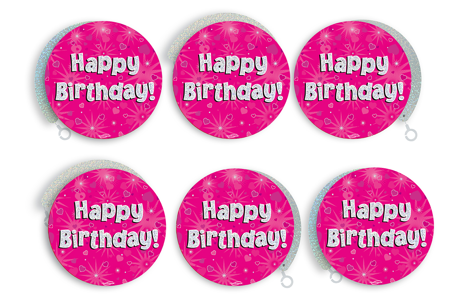  Pink Happy Birthday Holographic Hanging Swirls 6pcs