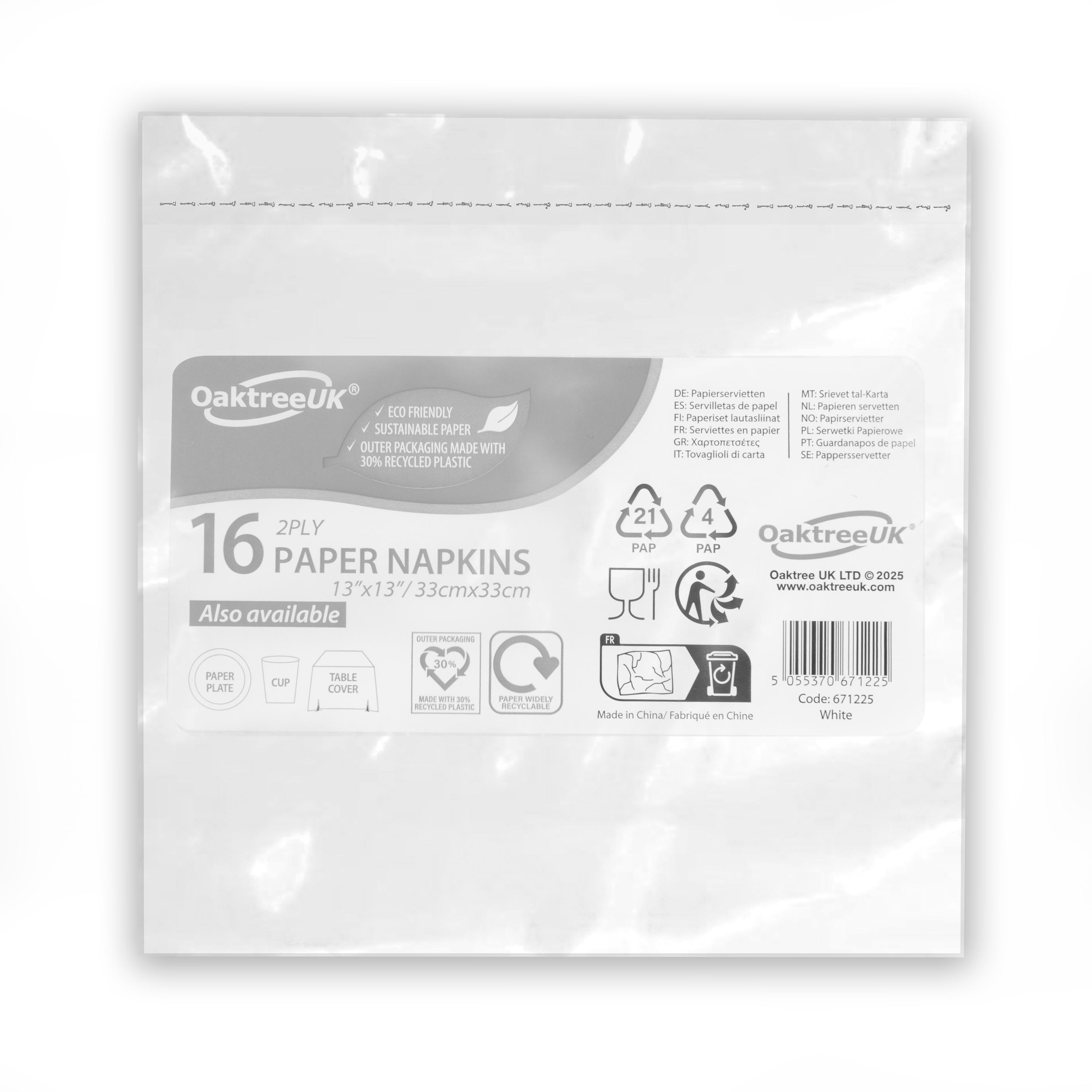 Disposable 2-ply paper napkins. 33cm 16 pack