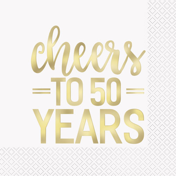 Cheers to 50 Years Anniversary Foil Paper Napkins 16-pack