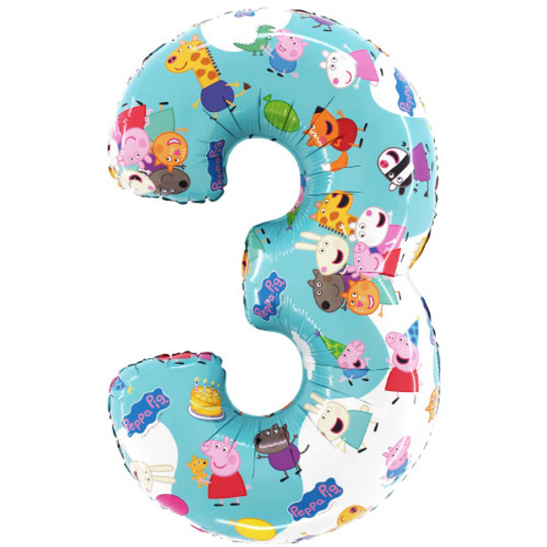 26 inch Peppa Pig Number 3 Foil Balloon