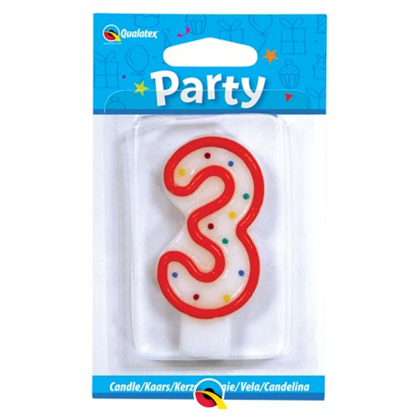 7.5cm Age Three Multi-Colour Polka Dot Candle (Red)