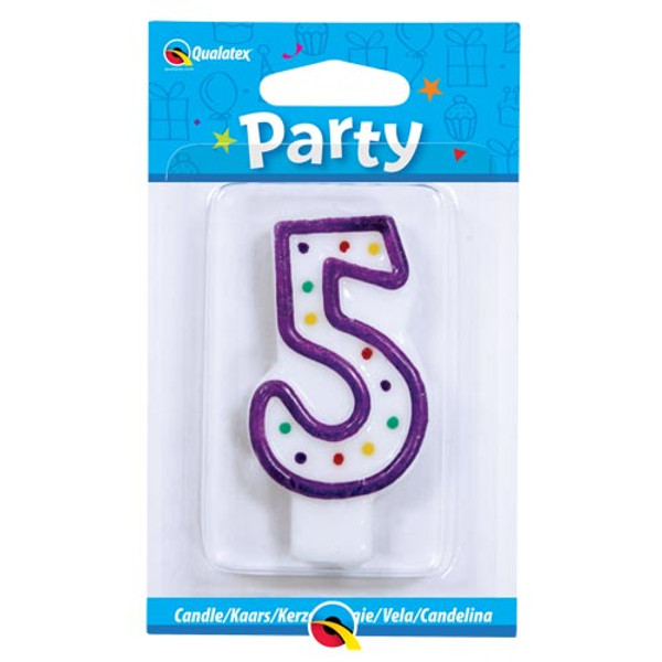 7.5cm Age Five Multi-Colour Polka Dot Candle (purple)