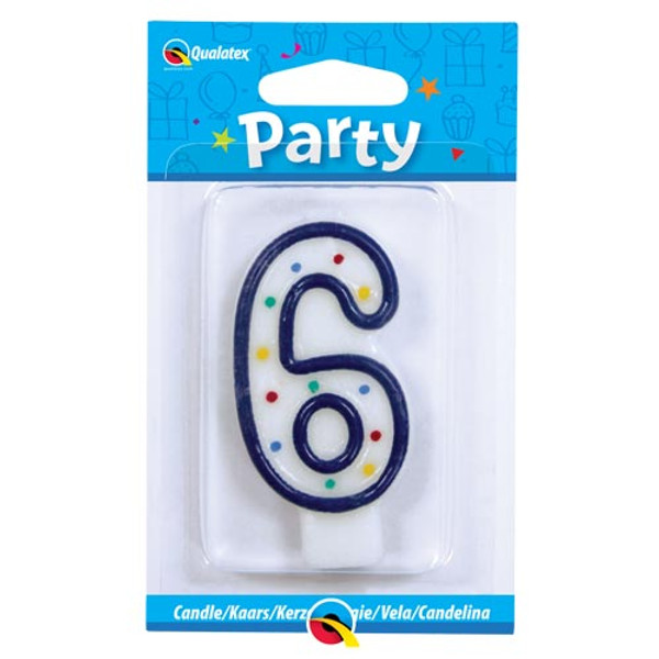 7.5cm Age Six Multi-Colour Polka Dot Candle (Blue)