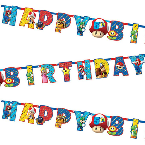 Super Mario Happy Birthday Letter Paper Banner - 1.6m