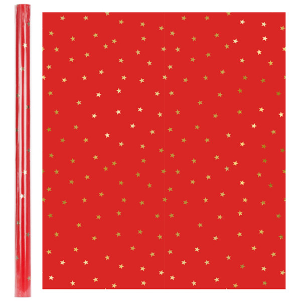 Red Wrapping Paper with Gold Stars - 70cm x 2m (1)