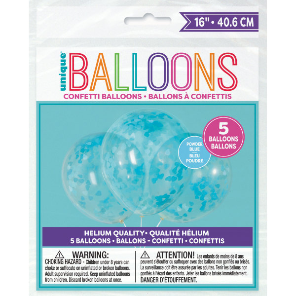 Clear Latex Balloons with Blue Heart Confetti 16in (5 pack)