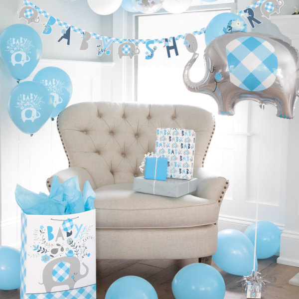 Baby Blue Floral Elephant 12in Latex Balloons (8 pack)
